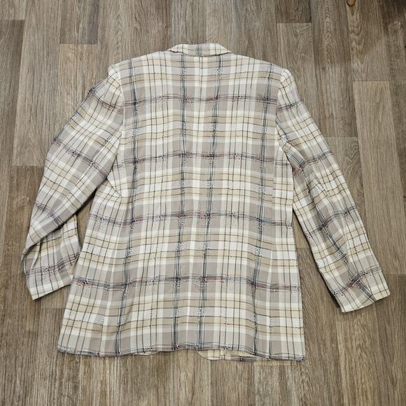 Vtg David N Plaid Blazer Womens 12 Linen Textured Acadamia Workwear Cottage Boho - Picture 5 of 9